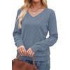 image:imageWIHOLL Sweaters for Women V Neck Casual Knit Long Sleeve Tops Lightweight Pullover Clothes Fall Fashion Outfits 2026Blue Grey