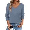image:imageWIHOLL Sweaters for Women V Neck Casual Knit Long Sleeve Tops Lightweight Pullover Clothes Fall Fashion Outfits 2026Blue Grey