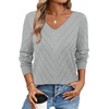 image:imageWIHOLL Sweaters for Women V Neck Casual Knit Long Sleeve Tops Lightweight Pullover Clothes Fall Fashion Outfits 2026Grey