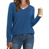 image:imageWIHOLL Sweaters for Women V Neck Casual Knit Long Sleeve Tops Lightweight Pullover Clothes Fall Fashion Outfits 2026Grey Blue