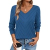 image:imageWIHOLL Sweaters for Women V Neck Casual Knit Long Sleeve Tops Lightweight Pullover Clothes Fall Fashion Outfits 2026Grey Blue
