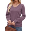 image:imageWIHOLL Sweaters for Women V Neck Casual Knit Long Sleeve Tops Lightweight Pullover Clothes Fall Fashion Outfits 2026Grey Purple