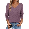 image:imageWIHOLL Sweaters for Women V Neck Casual Knit Long Sleeve Tops Lightweight Pullover Clothes Fall Fashion Outfits 2026Grey Purple