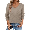 image:imageWIHOLL Sweaters for Women V Neck Casual Knit Long Sleeve Tops Lightweight Pullover Clothes Fall Fashion Outfits 2026Khaki
