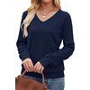 image:imageWIHOLL Sweaters for Women V Neck Casual Knit Long Sleeve Tops Lightweight Pullover Clothes Fall Fashion Outfits 2026Navy