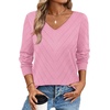 image:imageWIHOLL Sweaters for Women V Neck Casual Knit Long Sleeve Tops Lightweight Pullover Clothes Fall Fashion Outfits 2026Pink