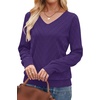 image:imageWIHOLL Sweaters for Women V Neck Casual Knit Long Sleeve Tops Lightweight Pullover Clothes Fall Fashion Outfits 2026Purple