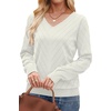 image:imageWIHOLL Sweaters for Women V Neck Casual Knit Long Sleeve Tops Lightweight Pullover Clothes Fall Fashion Outfits 2026White