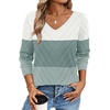 image:imageWIHOLL Sweaters for Women V Neck Casual Knit Long Sleeve Tops Lightweight Pullover Clothes Fall Fashion Outfits 2026White Green Mint