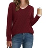 image:imageWIHOLL Sweaters for Women V Neck Casual Knit Long Sleeve Tops Lightweight Pullover Clothes Fall Fashion Outfits 2026Wine Red