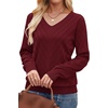 image:imageWIHOLL Sweaters for Women V Neck Casual Knit Long Sleeve Tops Lightweight Pullover Clothes Fall Fashion Outfits 2026Wine Red