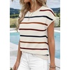 image:imageWIHOLL Womens Lightweight Sweater Spring Summer Fall Outfits Cap Sleeve Hollow Out Knit Fashion Clothing 20261apricot Stripes