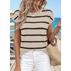 image:imageWIHOLL Womens Lightweight Sweater Spring Summer Fall Outfits Cap Sleeve Hollow Out Knit Fashion Clothing 20263khaki Black Stripes