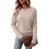 image:imageWIHOLL Womens Long Sleeve Shirts Ruched Hem Fall Tops Lightweight SweatersApricot