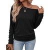 image:imageWIHOLL Womens Long Sleeve Shirts Ruched Hem Fall Tops Lightweight SweatersBlack