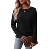 image:imageWIHOLL Womens Long Sleeve Shirts Ruched Hem Fall Tops Lightweight SweatersBlack