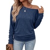 image:imageWIHOLL Womens Long Sleeve Shirts Ruched Hem Fall Tops Lightweight SweatersBlue