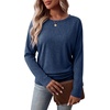 image:imageWIHOLL Womens Long Sleeve Shirts Ruched Hem Fall Tops Lightweight SweatersBlue