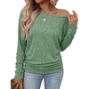 image:imageWIHOLL Womens Long Sleeve Shirts Ruched Hem Fall Tops Lightweight SweatersBright Green
