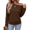 image:imageWIHOLL Womens Long Sleeve Shirts Ruched Hem Fall Tops Lightweight SweatersBrown