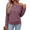 image:imageWIHOLL Womens Long Sleeve Shirts Ruched Hem Fall Tops Lightweight SweatersBurgundy