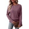 image:imageWIHOLL Womens Long Sleeve Shirts Ruched Hem Fall Tops Lightweight SweatersBurgundy