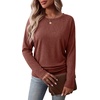 image:imageWIHOLL Womens Long Sleeve Shirts Ruched Hem Fall Tops Lightweight SweatersCaramel