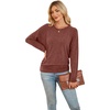 image:imageWIHOLL Womens Long Sleeve Shirts Ruched Hem Fall Tops Lightweight SweatersCaramel