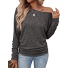 image:imageWIHOLL Womens Long Sleeve Shirts Ruched Hem Fall Tops Lightweight SweatersDark Grey