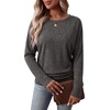 image:imageWIHOLL Womens Long Sleeve Shirts Ruched Hem Fall Tops Lightweight SweatersDark Grey