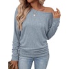 image:imageWIHOLL Womens Long Sleeve Shirts Ruched Hem Fall Tops Lightweight SweatersDusty Blue