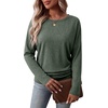 image:imageWIHOLL Womens Long Sleeve Shirts Ruched Hem Fall Tops Lightweight SweatersGreen