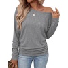 image:imageWIHOLL Womens Long Sleeve Shirts Ruched Hem Fall Tops Lightweight SweatersGrey