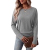 image:imageWIHOLL Womens Long Sleeve Shirts Ruched Hem Fall Tops Lightweight SweatersGrey