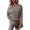 image:imageWIHOLL Womens Long Sleeve Shirts Ruched Hem Fall Tops Lightweight SweatersLight Coffee