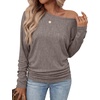 image:imageWIHOLL Womens Long Sleeve Shirts Ruched Hem Fall Tops Lightweight SweatersLight Coffee