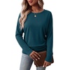 image:imageWIHOLL Womens Long Sleeve Shirts Ruched Hem Fall Tops Lightweight SweatersNavy Blue