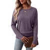 image:imageWIHOLL Womens Long Sleeve Shirts Ruched Hem Fall Tops Lightweight SweatersPurple