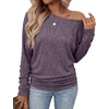 image:imageWIHOLL Womens Long Sleeve Shirts Ruched Hem Fall Tops Lightweight SweatersPurple