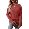 image:imageWIHOLL Womens Long Sleeve Shirts Ruched Hem Fall Tops Lightweight SweatersRed