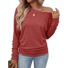 image:imageWIHOLL Womens Long Sleeve Shirts Ruched Hem Fall Tops Lightweight SweatersRed