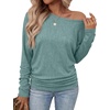 image:imageWIHOLL Womens Long Sleeve Shirts Ruched Hem Fall Tops Lightweight SweatersSage Green
