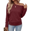 image:imageWIHOLL Womens Long Sleeve Shirts Ruched Hem Fall Tops Lightweight SweatersWine Red