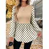 image:imageWIHOLL Womens Long Sleeve Tunic Tops Crew Neck Babydoll Peplum Blouses Fall Fashion 2026Apricot Polka Dots