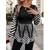 image:imageWIHOLL Womens Long Sleeve Tunic Tops Crew Neck Babydoll Peplum Blouses Fall Fashion 2026Black Striped 01