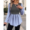 image:imageWIHOLL Womens Long Sleeve Tunic Tops Crew Neck Babydoll Peplum Blouses Fall Fashion 2026Grey Striped
