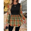 image:imageWIHOLL Womens Long Sleeve Tunic Tops Crew Neck Babydoll Peplum Blouses Fall Fashion 2026Plaid Print