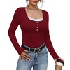 image:imageWIHOLL Womens Ribbed Long Sleeve Lace Trim Fall Tops02  Wine