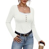 image:imageWIHOLL Womens Ribbed Long Sleeve Lace Trim Fall Tops03  White