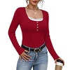 image:imageWIHOLL Womens Ribbed Long Sleeve Lace Trim Fall Tops04  Red